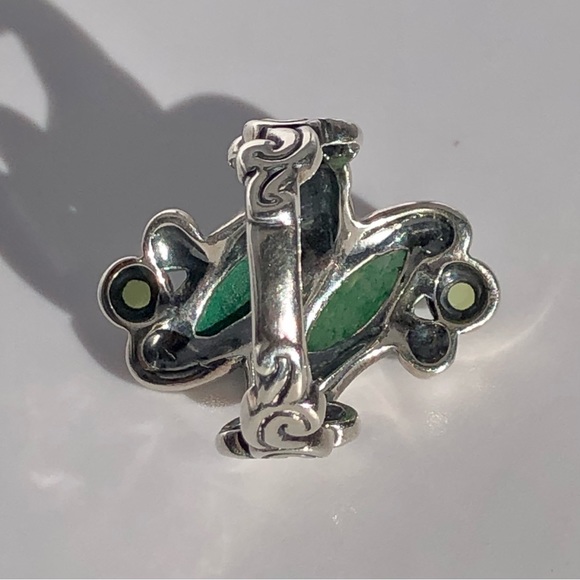 [vintage] Ornate .925 Sterling Silver Peridot, Prehnite & Malachite Ring Size 8 - Picture 7 of 16